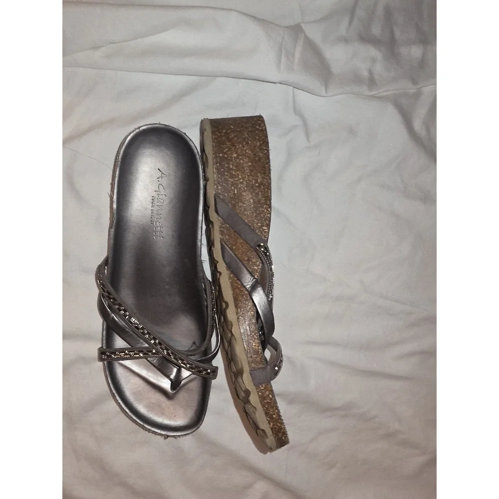 A. Giannetti Sandals Made InItaly. Silver Leather & Rhinestones. 2